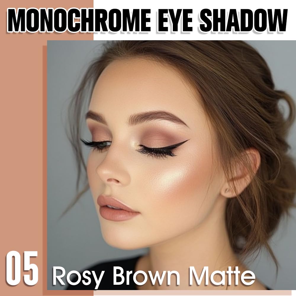 Single Matte Eye Shadow Palette Makeup, Rosy Brown Matte Eyeshadow for Women, Monochrome Eye Shadow Makeup, Pigmented Waterproof Sombras Para Ojos, Vegan, Talc, Paraben & Cruelty Free, 05
