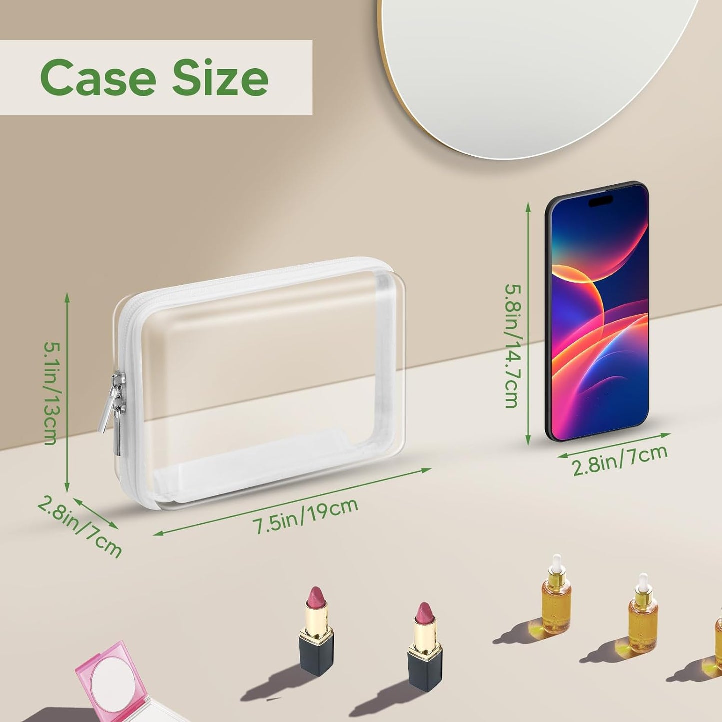 2 Pcs Clear Hard Zipper Case, Hard PC Plastic Cosmetic Travel Bag, Portable Travel Organizer Bins, Durable Makeup Bags for Toy Storage, Pencil Case(White Zipper)