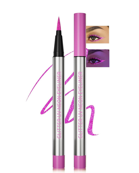 Glitter UV Neon Eyeliner Pencil, Waterproof Smudge-Proof Purple Eye Liner Liquid Pen, High-Pigment Shimmer Eyeliner Pen Long-Lasting Colorful Professional Makeup,Halloween Rave Party Gift for Women-06