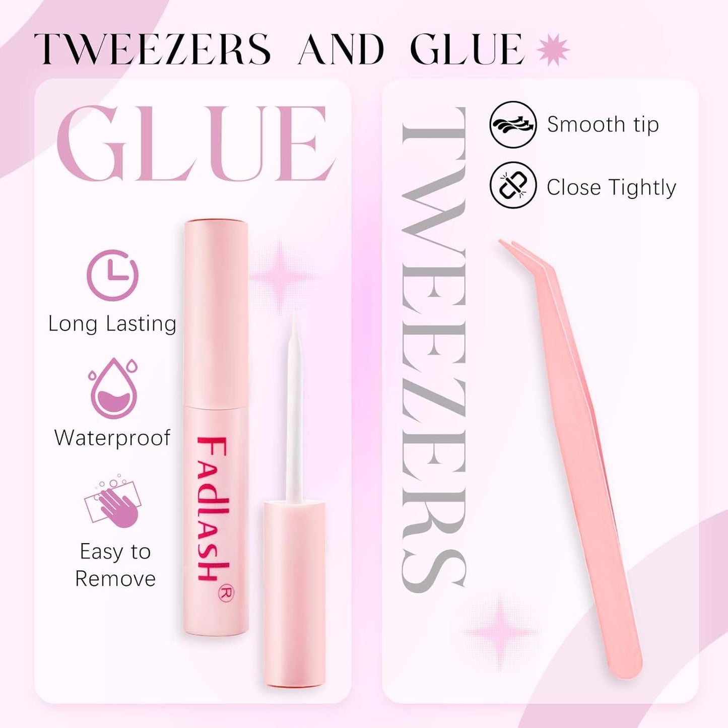 False Eyelashes Kit Natural Black Cat Eye Lashes with Thin Band Wear Comfortable Fake Lashes 5 Pairs Lash Applicator Tool at Home by FADLASH, LZE25