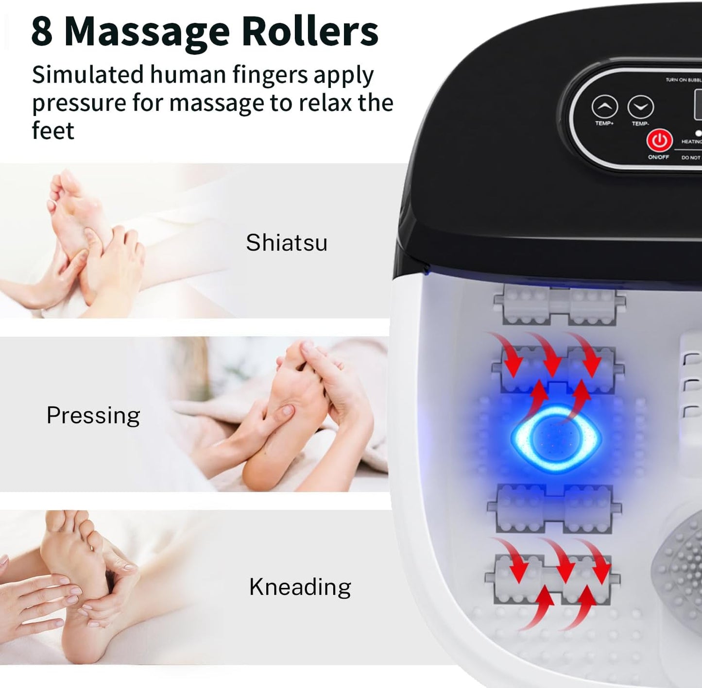 Foot Spa Bath Massager with Heat - Ozone & UV and Bule Light Foot Soaking Tub, Epsom Salt, Adjustable Temperature, Bubble and 8 Rollers, Birthday Gift for Mom Dad