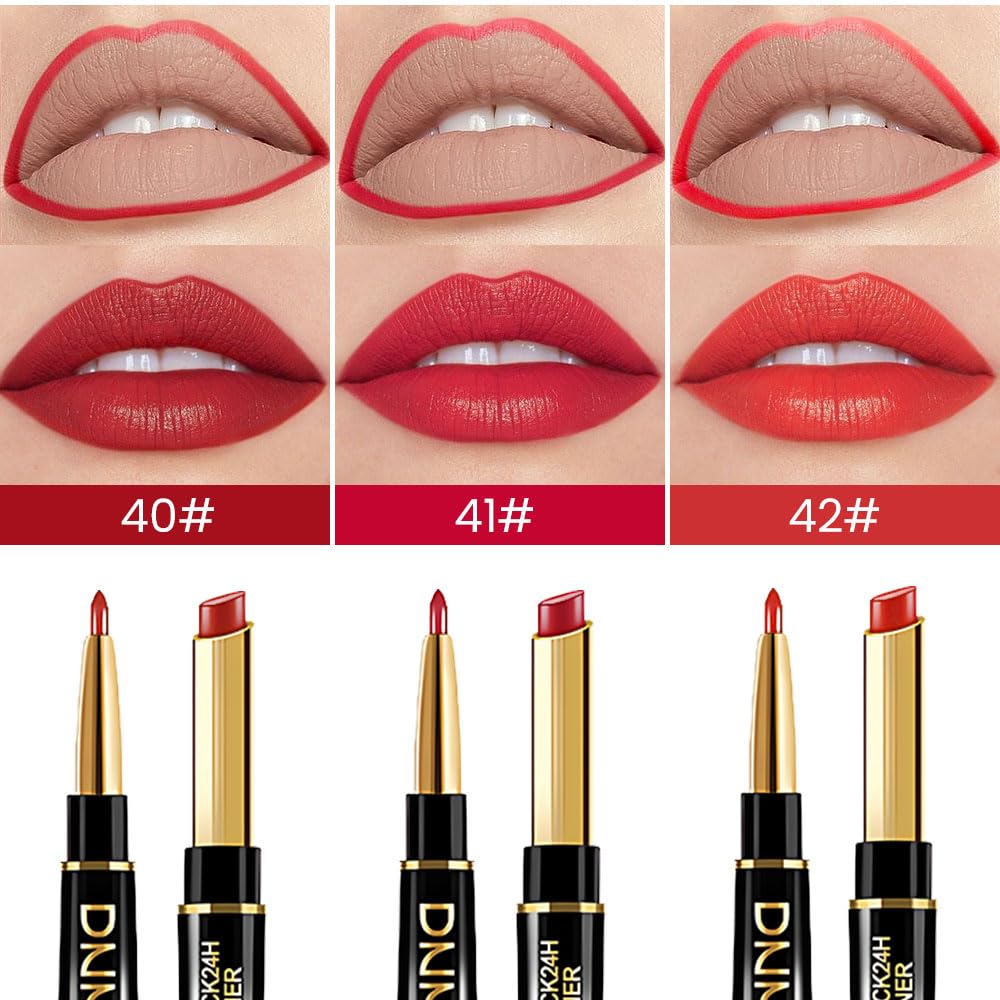 evpct 3Pcs Red Velvet Matte Lip Liner and Lipstick Combo Set Kit for Women, Dark Light Bright Ruby British Red Magic 24 Hours Lipstick and Lip Liner Makeup Set Stain Long Lasting Waterproof labial