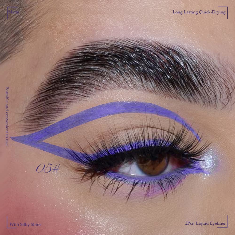 evpct 2Pcs Emerald Neon Green Purple Liquid Eyeliner Set Waterproof Colored Color Eye Liners for Women Stamps Shapes for Eyes delineadores de colores para ojos delineador de ojos contra el agua 05&10