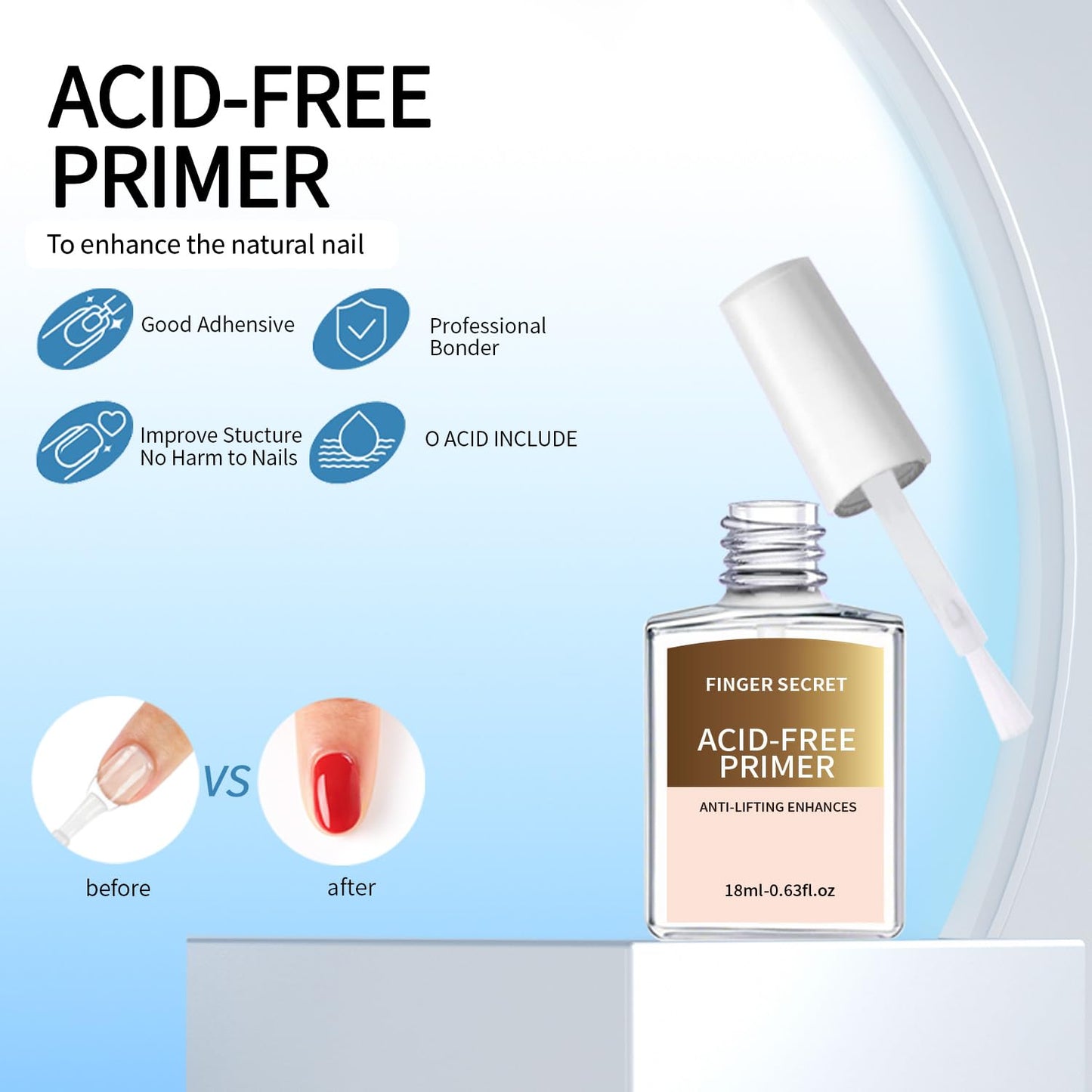 FINGER SECRET Nail Dehydrator and Primer, Professional Natural Nail Prep Dehydrate and Acid-Free Primer,Quick Dry Gel x Bonder Primer Gel Nail Polish Primer for Acrylic Tips Bond Aid Press Nails