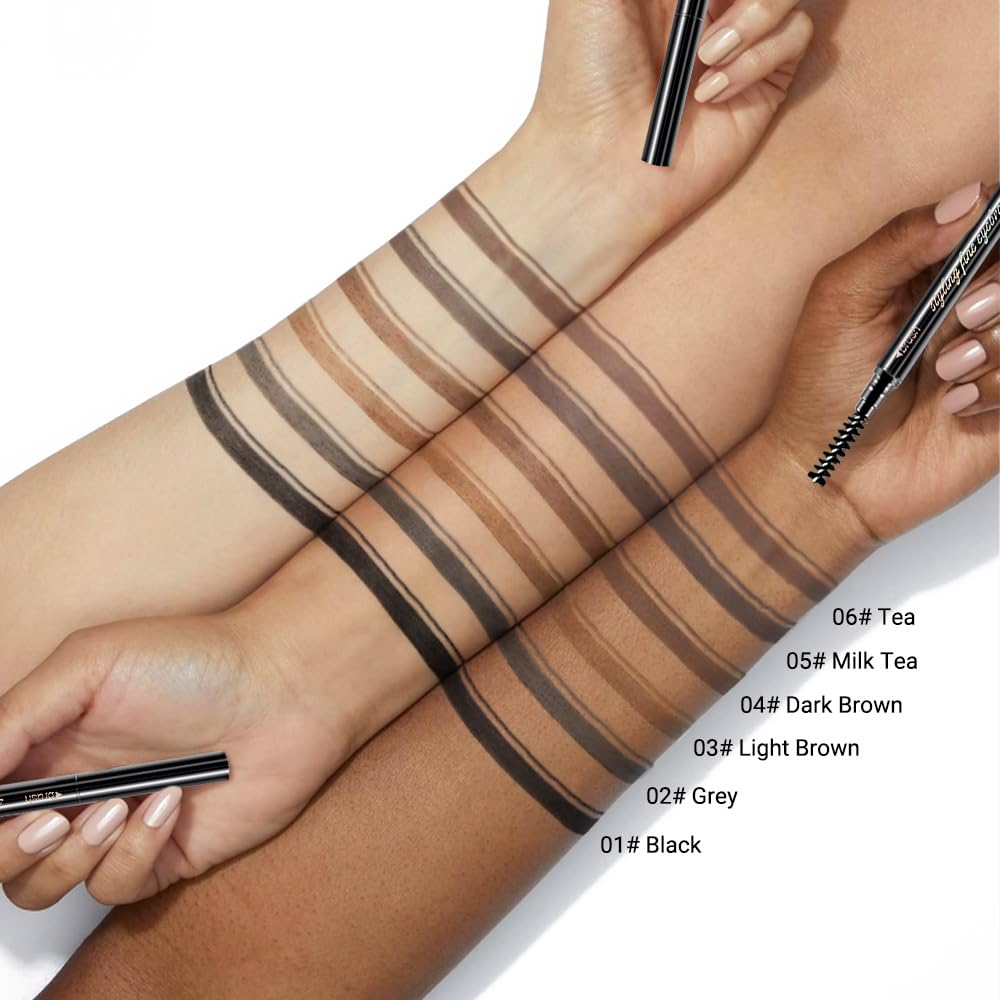 Black Ultra-Fine Tip Eyebrow Pencils Pack for Women, Mechanical Precise Brow Pencil,Draws Tiny Brow Hairs, Defines, Fills Brows, Shapes, Contours, Combs, Waterproof Dual-Sided