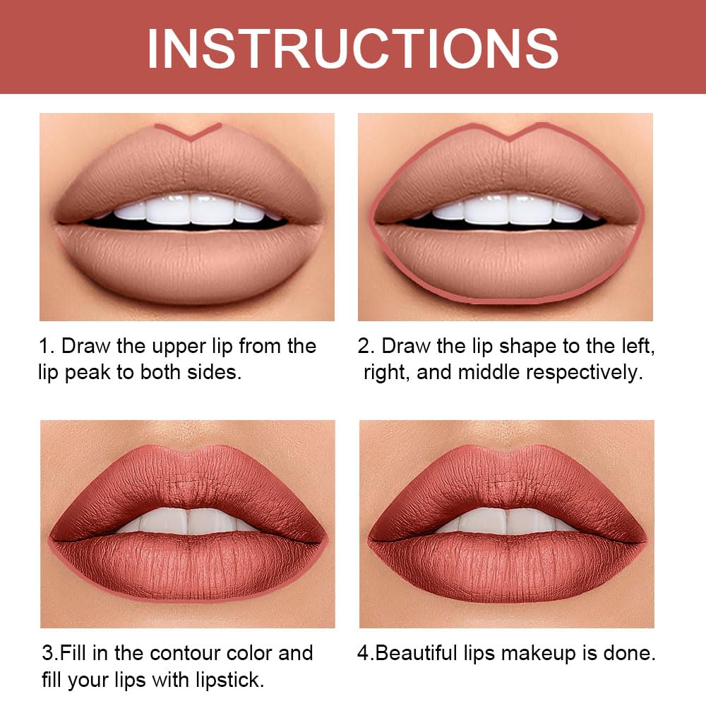 evpct 1Pcs Rose Gold Metallic Lip Liner and Lipstick Set Kit for Women Lips Kit with Lip Liner Lip Stains Long Lasting Waterproof 24 Hour Lipstick and Lip Liners Combo Lipliners Pencil Set 07#