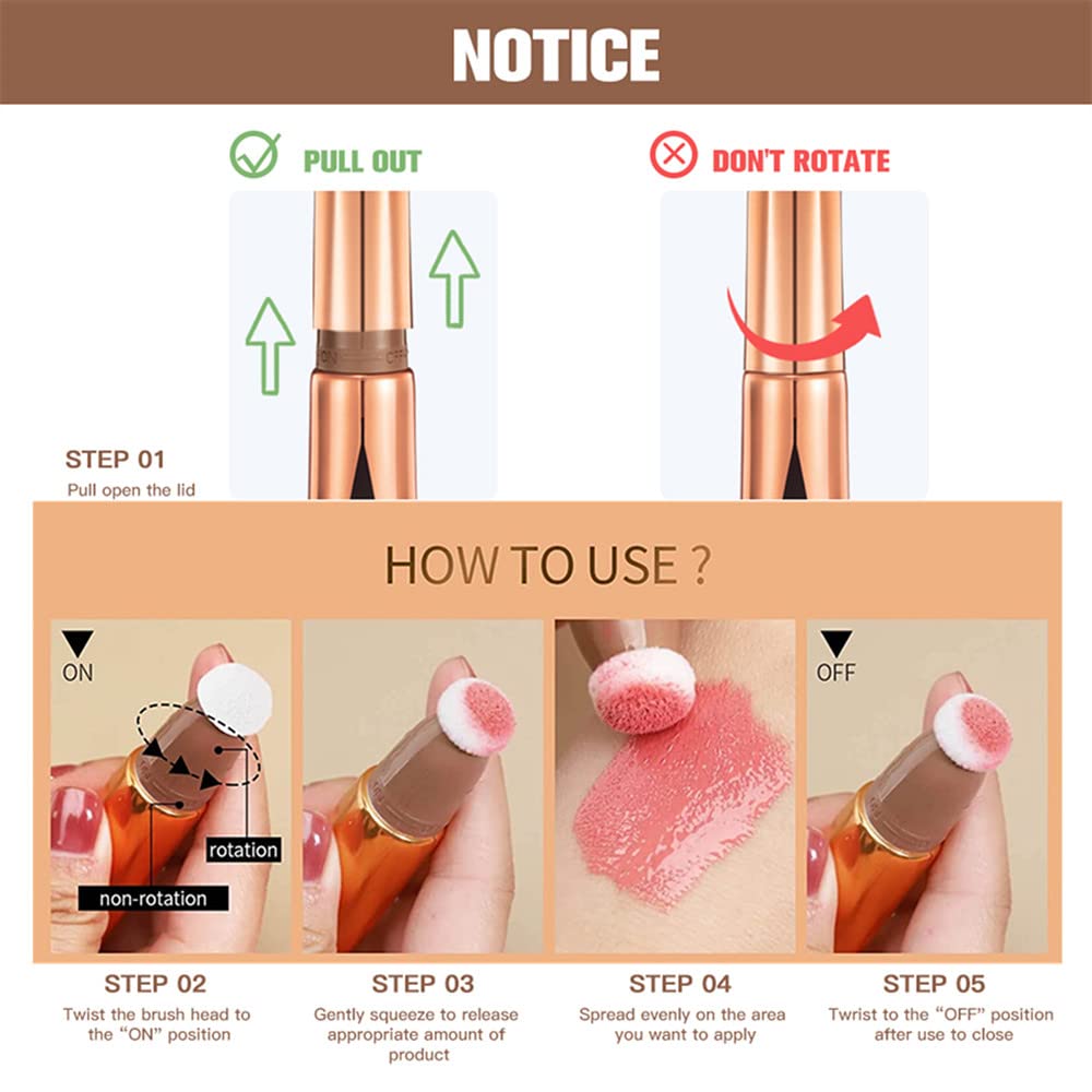 Go Ho Liquid Blush Beauty Wand,Soft Cream Blush Makeup,Liquid Face Blush Stick Contouring with Cushion Applicator,Easy to Blend & Long Lasting & Smooth Natural Dewy Finish,02 Happy Rose Blush