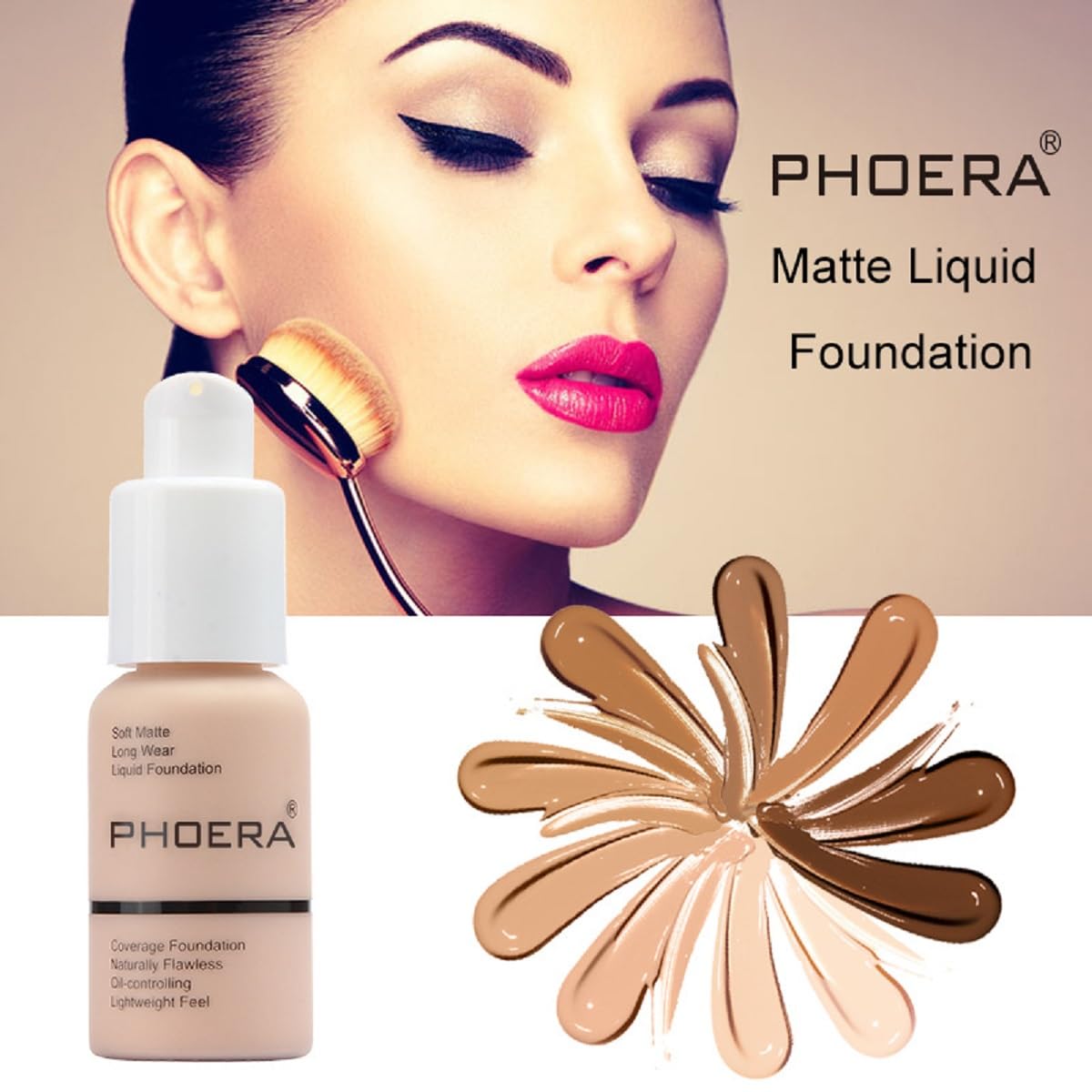 2 Pack PHOERA Foundation 108# Tan and 109# Mocha,Flawless Soft Matte Liquid Foundation 24 HR Oil Control Concealer Foundation Makeup.
