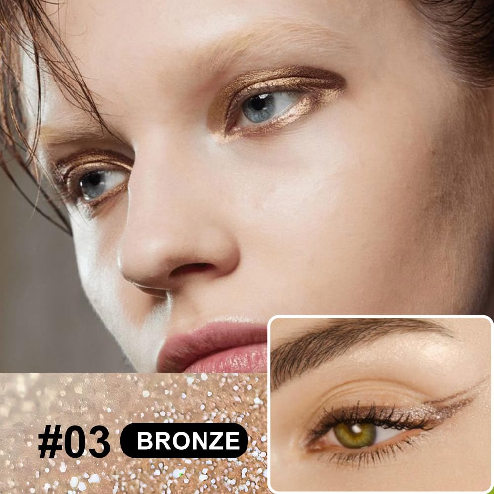 HHLOH 2PCS Metallic Glitter Liquid Eyeliner Pens Set – Waterproof Mark Bronze Brown or Gold Long-Lasting Sparkly Eye Makeup – Tattoo-Effect Ink Liners for Women & Men, Delineador Líquido con Brillo 05