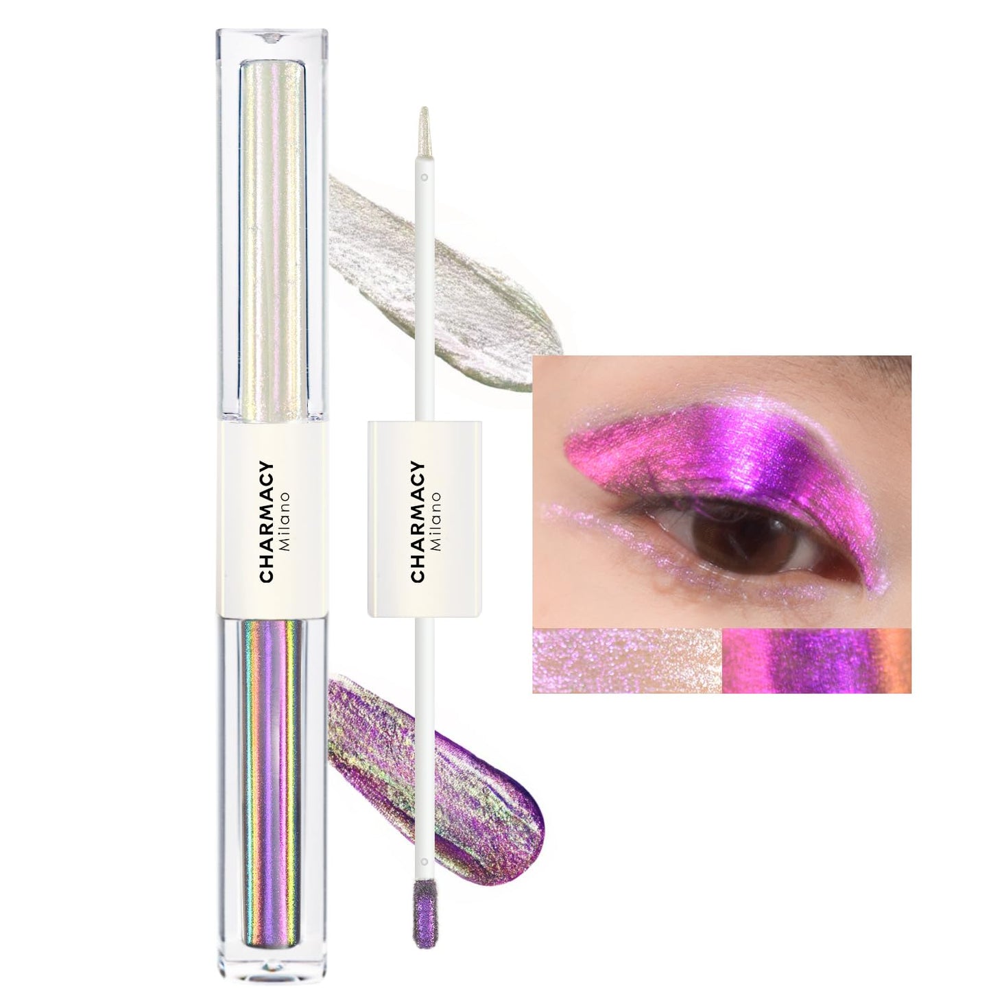 CHARMACY 2 in 1 Starlit Duochrome Liquid Eyeshadow, Glitter Sparkle Colorful Liquid Eyeliner, Quick Drying, High Pigmented, Long lasting Holographic Glitter Multichrome Eye Makeup #06