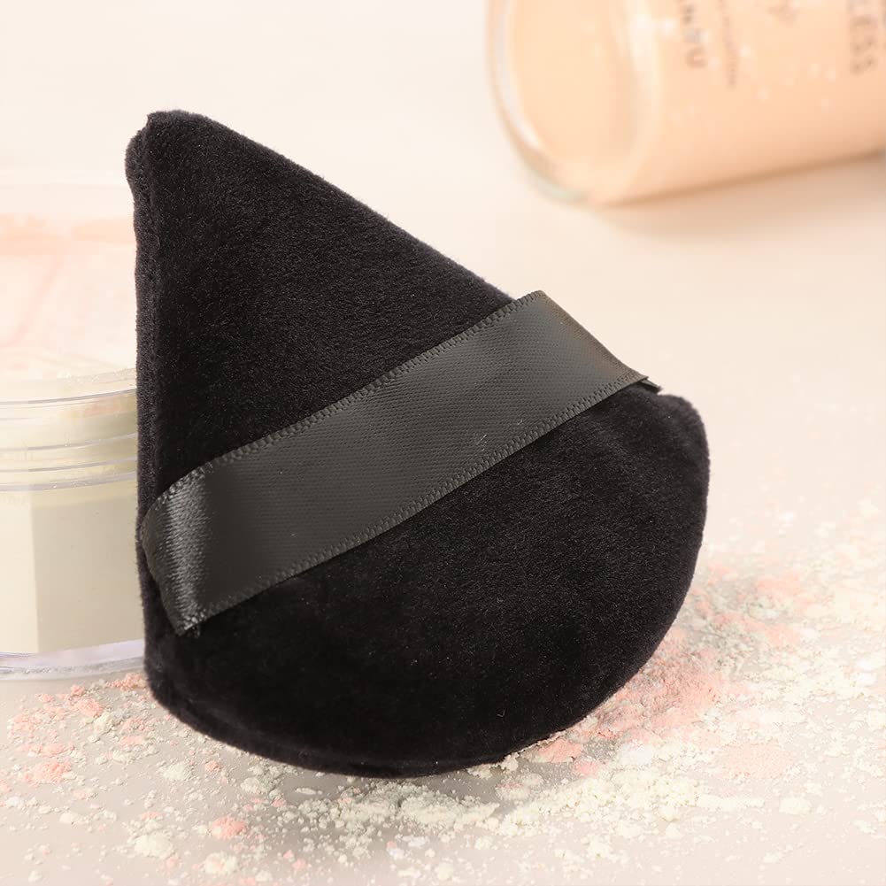 Ocim 10Pcs Triangle Powder Puffs for Face Powder,Soft Velour Triangular Beauty Puff,Makeup Pressed,Baking & Setting Powder Sponge Applicator Pads with Case,Black
