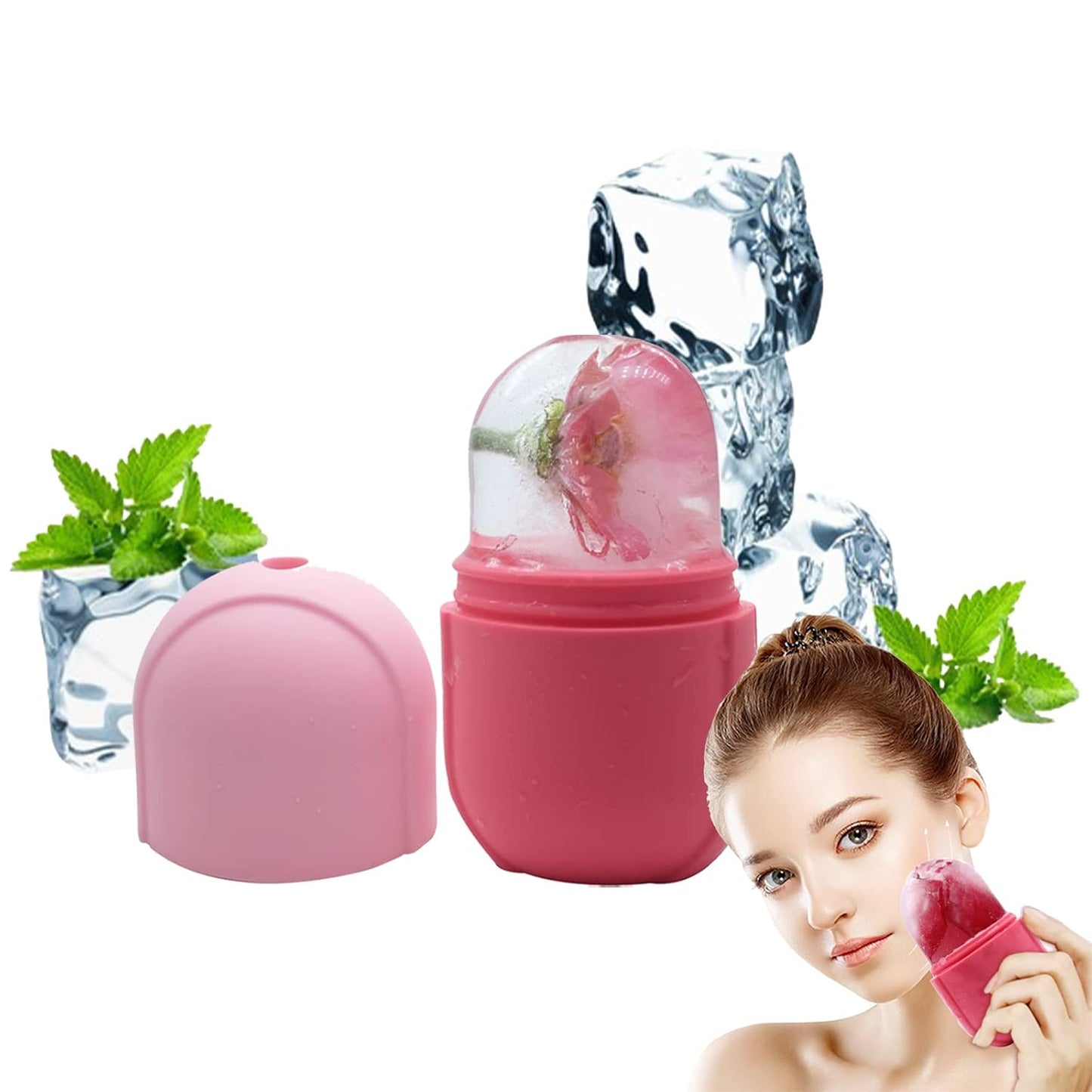 Ice Roller for Face and Eye, Ice face roller,Gua Sha Facial Tools, Facial ice roller, Skin Care Tools,Ice mold for face…(Pink-face)