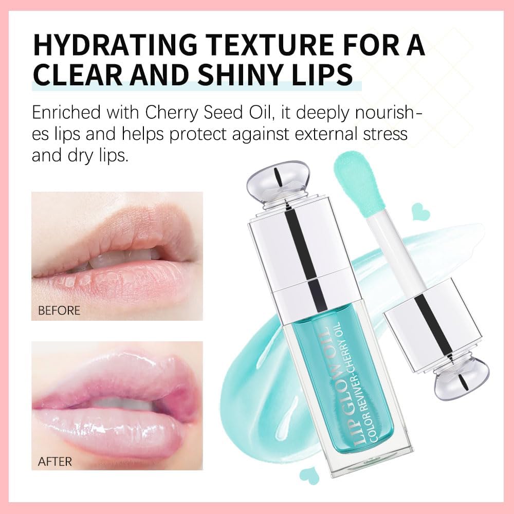 Hydrating Lip Glow Oil-Lip care oil- Lip Oil Tinted for Lip Care and Dry Lips-Prevents Dry Cracked-Non-sticky Big Brush Head-Lip Plumping -Lip Oil gloss tinted-008