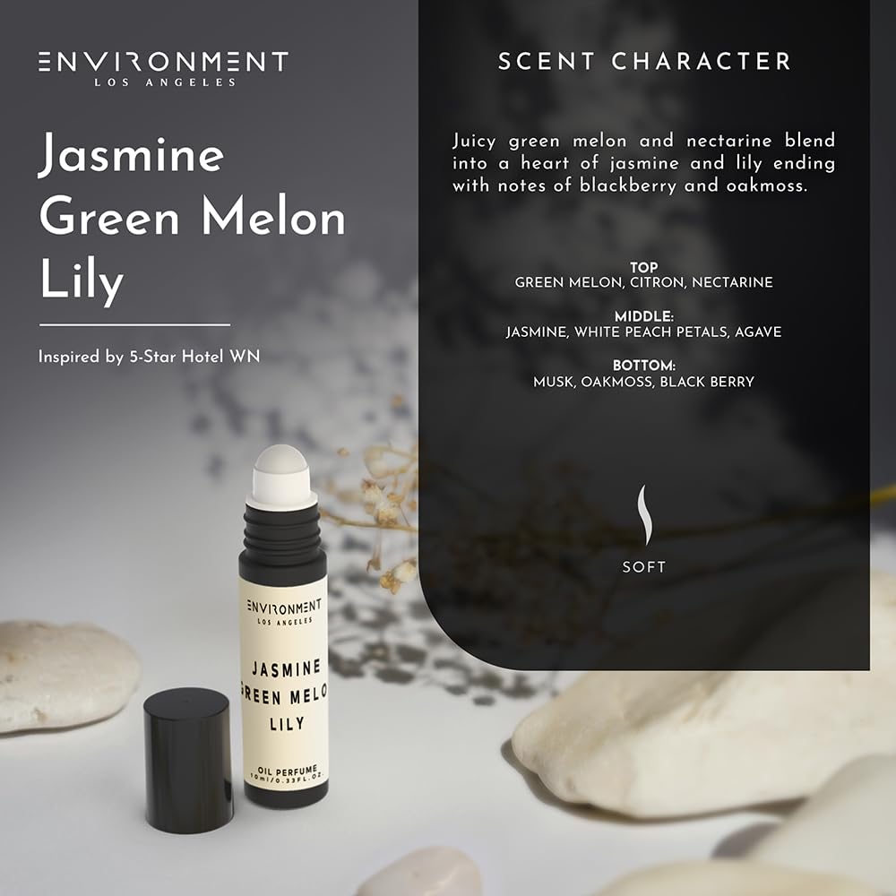 ENVIRONMENT Inspired by 5-Star Hotels WN 10ml Roll-on Perfume (Jasmine | Green Melon | Lily) Body Oil Fragrance, Roll On Oil, Body Fragrance for Women & Men, Luxury Scents, Vegan & Cruelty-Free