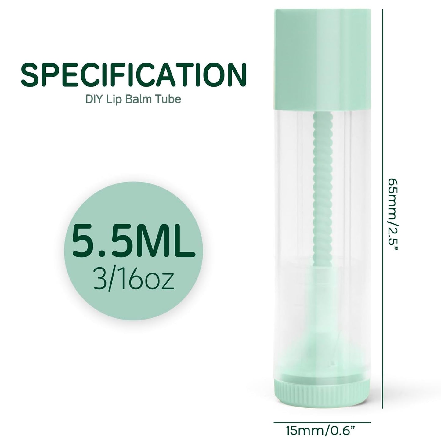 JuLand 50 Pack Empty Lip Balm Containers Bulk 5.5ml - Clear Twist-Up Tubes with White Caps, Refillable Chapstick Tube for DIY Lip Balm Making