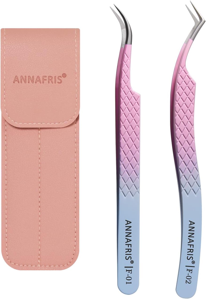 Eyelash Extension Tweezers,Fiber Tip Grip Boot Volume Lash Tweezers,Professional Pointed Lash Extension Tweezers for Easy Lash Application and Removal(2Pcs-F01/02)
