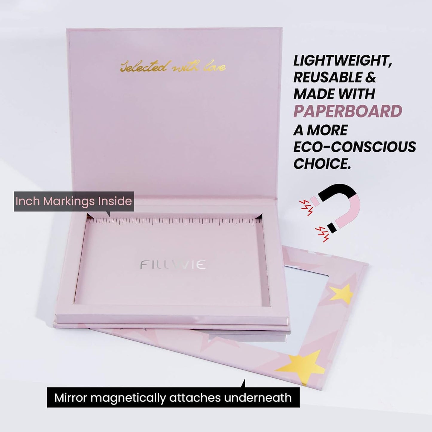 Magnetic Empty Makeup Palette with Mirror – Customizable Refillable Case for Eyeshadow, Blush, Lipstick, Highlighter – Lightweight, Waterproof, with Spatula & 20 Metal Stickers (Pink, Medium)