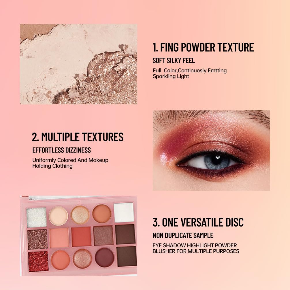 Eyeshadow Palette Makeup – Neutral Nude Matte & Shimmer Eyeshadow Palette, High Pigment Waterproof Glitter Eye shadow,Blendable Pink, Brown, Rose Gold Eye Makeup (F-02#, 1 Count (Pack of 1))