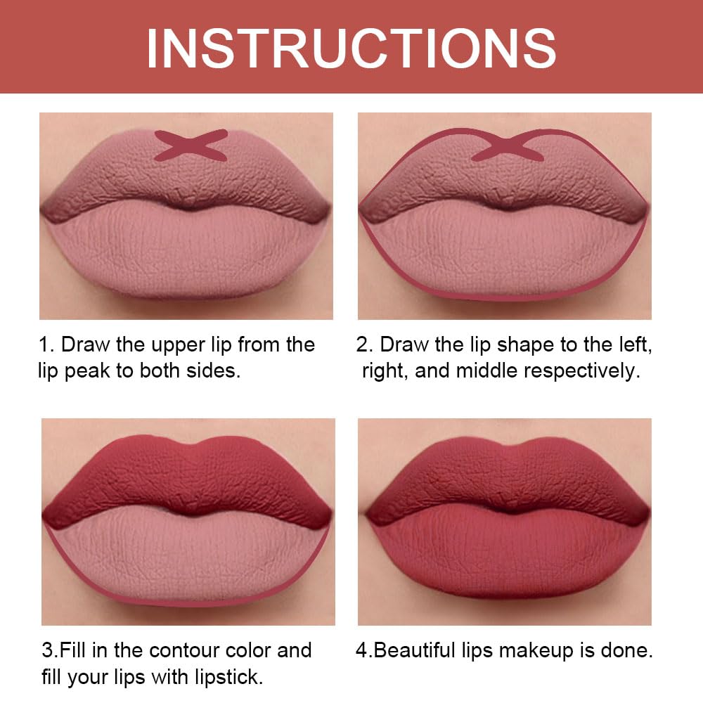 evpct 1Pcs Mauve Red Lip Liner and Lipstick Set Kit for Women Matte Lips Kit with Lip Liner Lip Stains Long Lasting Waterproof 24 Hour Lipstick and Lip Liners Combo Lipliners Pencil Set 13#