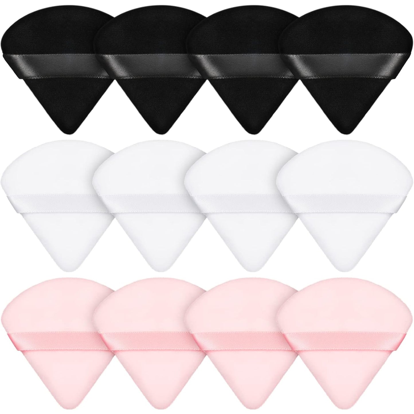 Maitys 12 Pieces Powder Puff Triangle Face Makeup Cosmetic for Loose Powder Soft Body Washable Reusable Foundation Sponge Mineral Wet Dry Makeup Tool for Women(Small,Black, White, Pink)