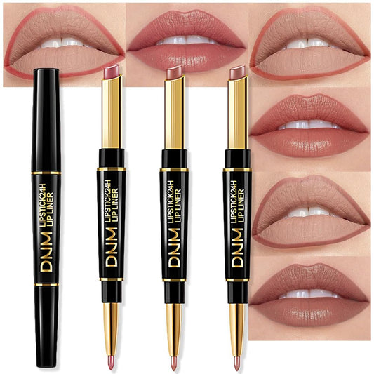 evpct 3Pcs Nude Pink Brown Velvet Matte Lip Liner and Lipstick Combo Set Kit for Women, Magic 24 Hours Lipstick and Lip Liner Makeup Set Stain Long Lasting Waterproof labial