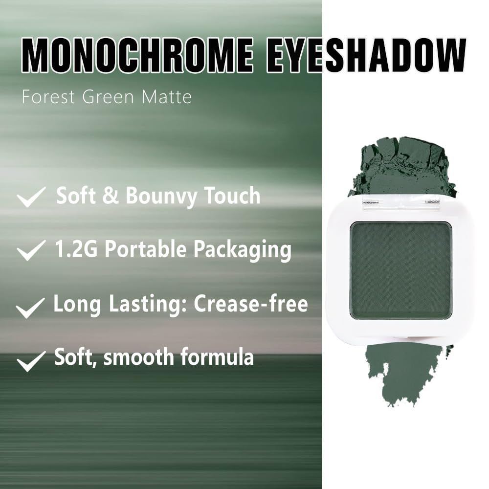 Kaely Pressed Single Eyeshadow Makeup, Forest Green Matte Highly Pigmented Monochrome Eye Shadow Palette, Waterproof Neutral Powder Mini Eyeshadow, sombras para ojos, Lightweight Blendable, 16