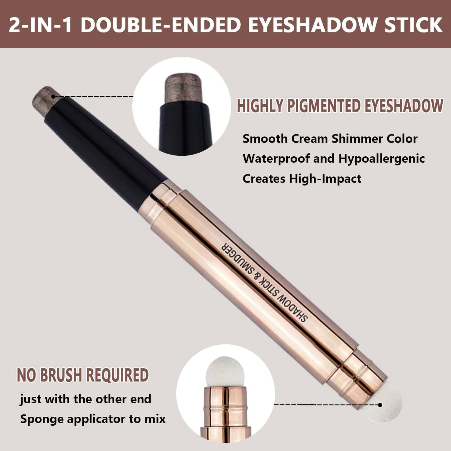 Dark Brown Eyeshadow Stick Makeup, Highlighter Matte Cream Eye Shadow Pencil, Waterproof Hypoallergenic Long Lasting Crayon, Glitter Primer Palette Shimmer Eyeliner Pen