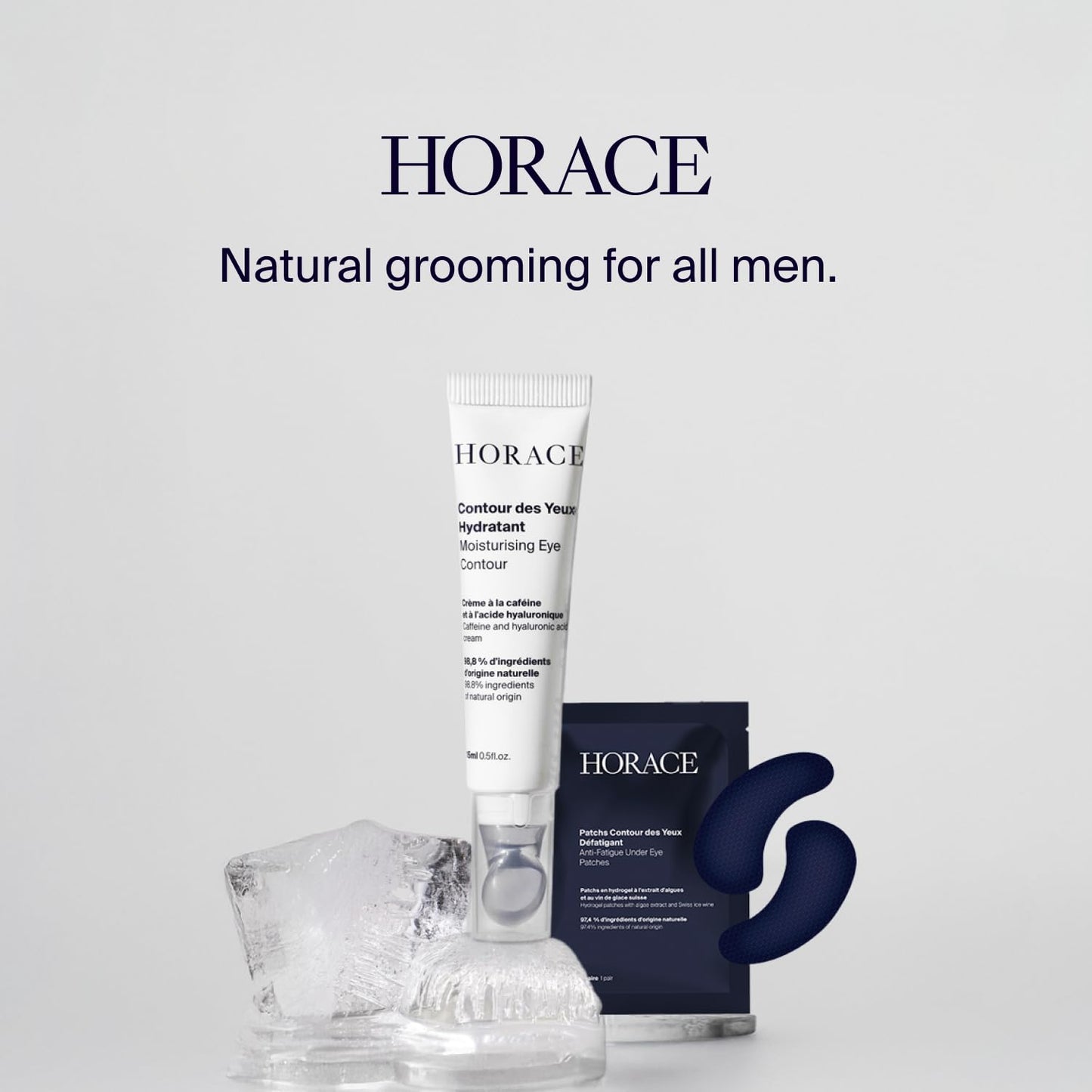 HORACE Anti-Fatigue Under-Eye Patches for Men - Dark Circle and Puffiness Reduction - Moisturising & Refreshing Hydrogel Treatment - Vegan and Silicon-free Skincare - Unscented, Pack of 5 Pairs