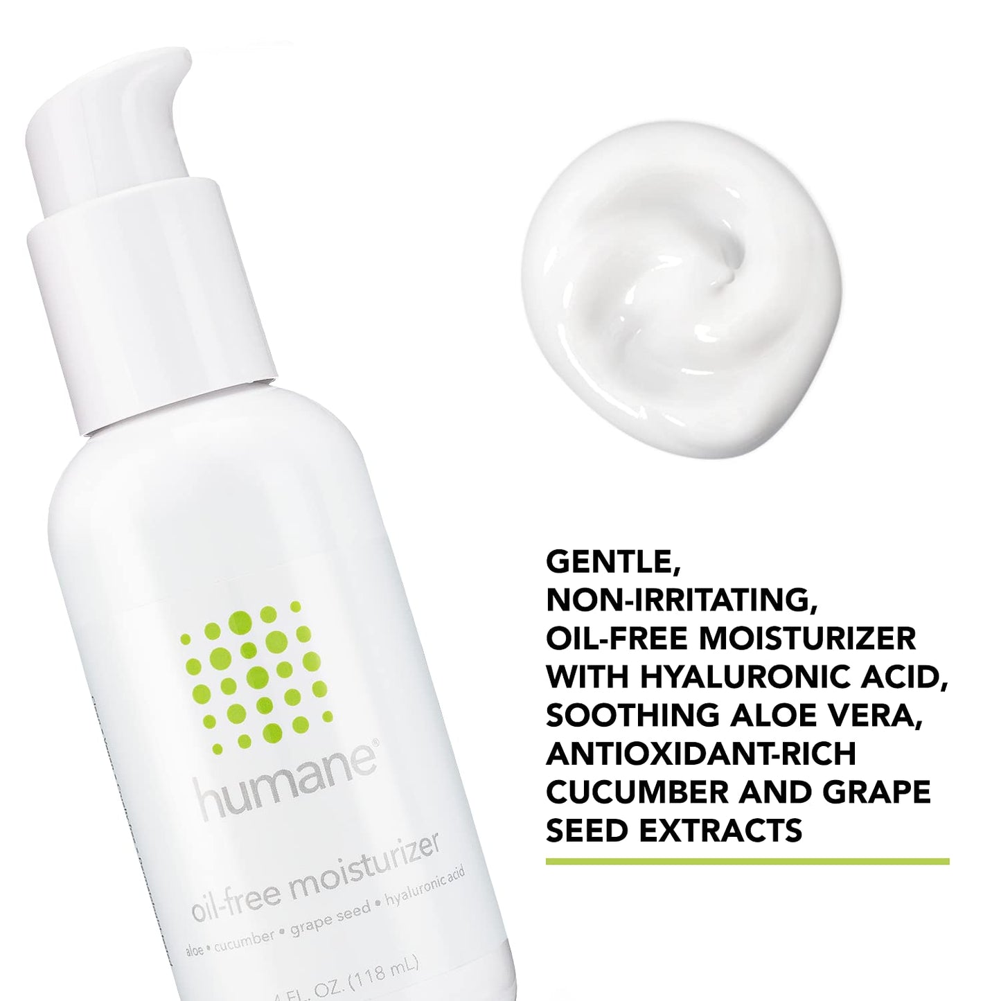 humane Oil-Free Daily Lightweight Face Moisturizer for Acne-Prone Skin - 4 Fl Oz - Gentle for All Skin Types - With Soothing Antioxidants Like Aloe Vera, Hyaluronic Acid, Cucumber and Grapeseed