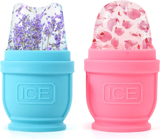 2 Packs Face and Body Ice Roller, Silicone Ice Cube for Puffiness, Pain Relief, Cold Therapy Ice Cup Molds Massage Tool