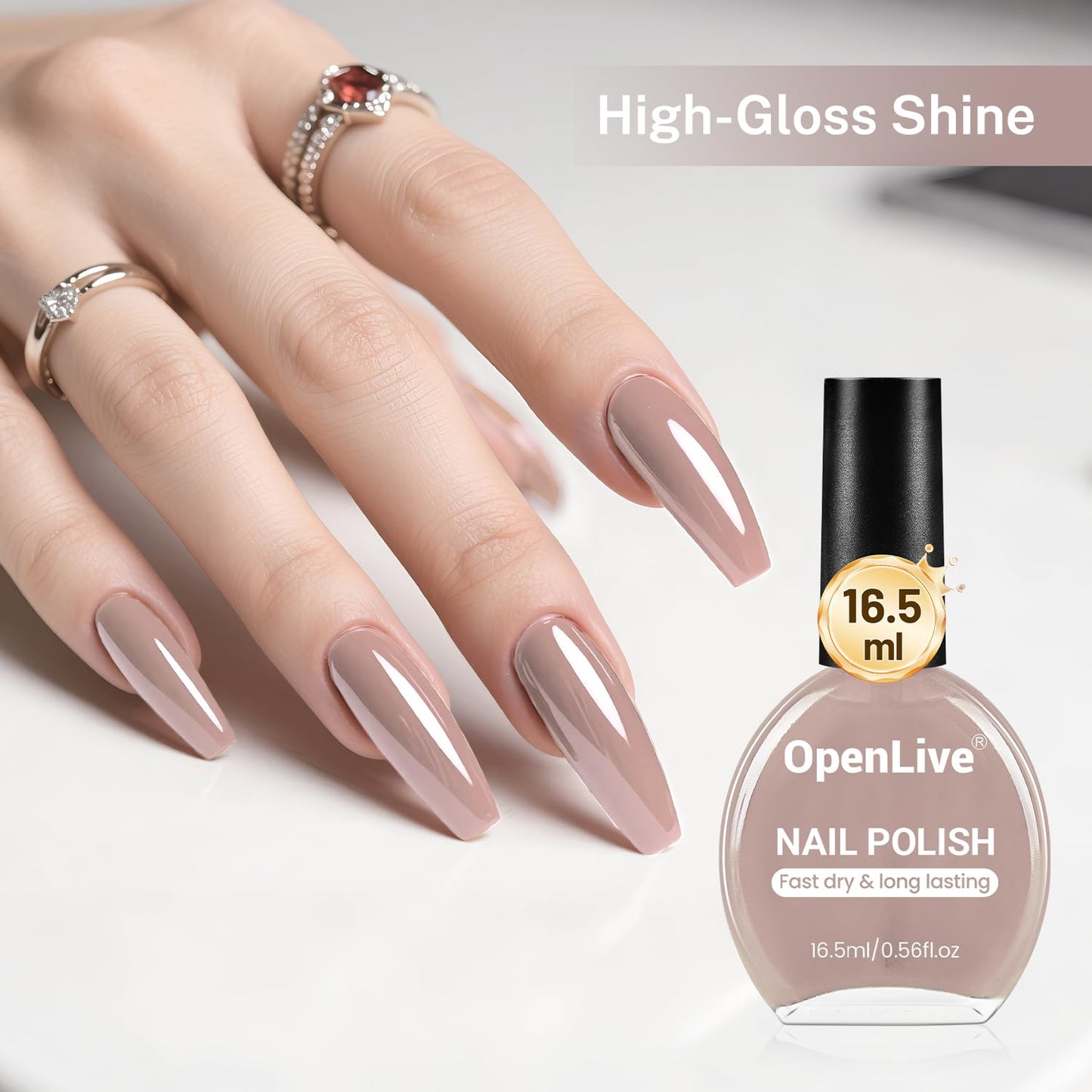 16.5ml Light Brown Nail Polish Large Volume Quick Dry Nail Polish, Long Lasting Shine, Fingernail Toenail Nail Art DIY Home Travel Nail Art Gift