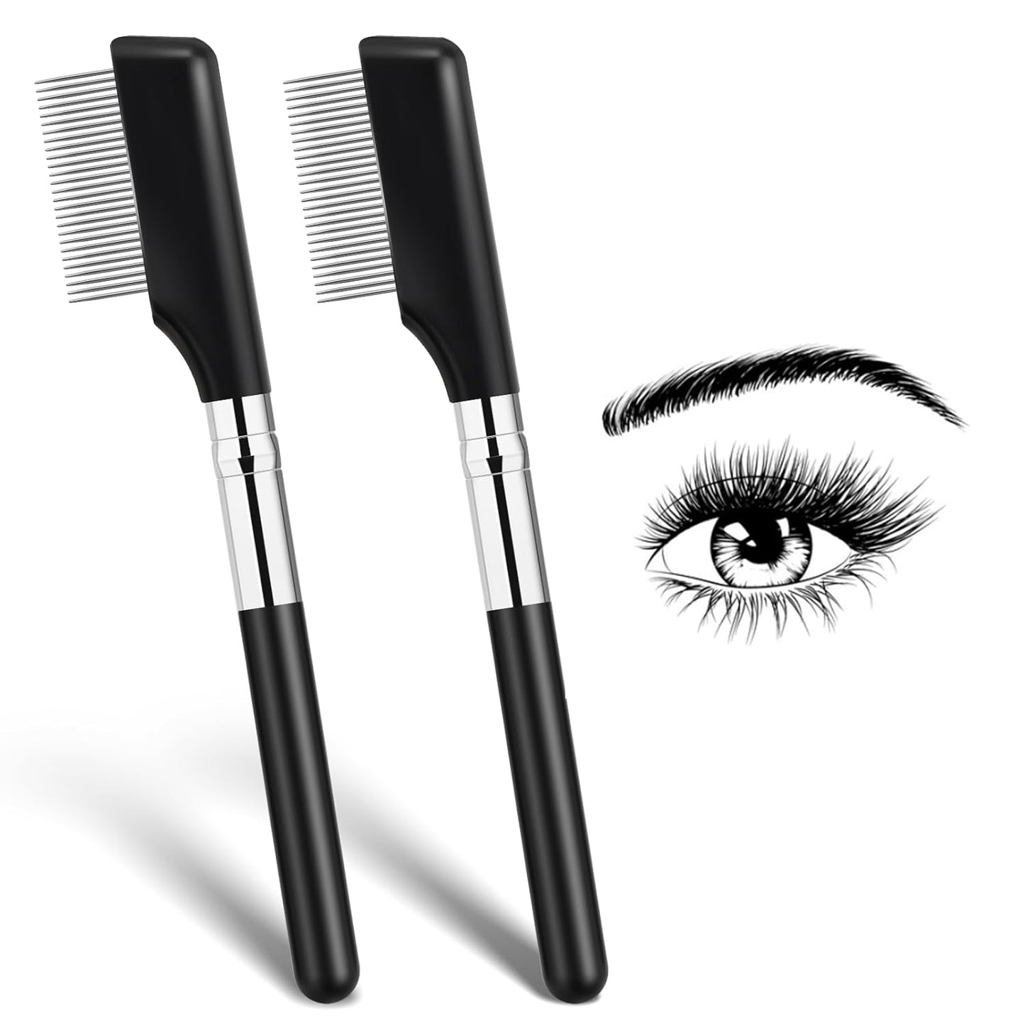 Small Eyelash Comb, 2 Pack Metal Eyelash Brush Eyelash Separator Tool Eyebrow Brush Grooming Eye Lash Separator Grooming Brushes Eyebrow Comb with Metal Teeth Eye Makeup Tool for Women (Short Handle)