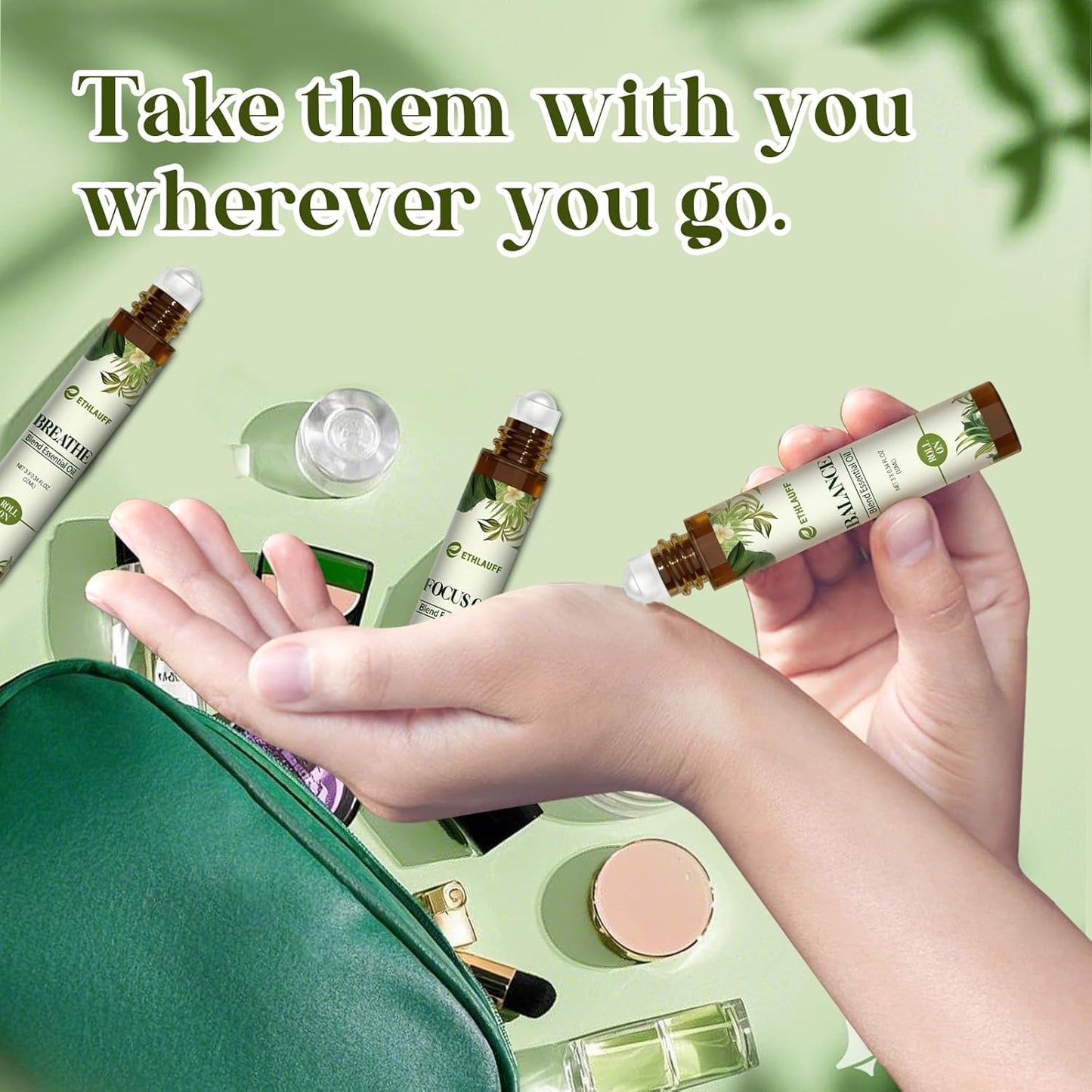 Essential Oils Roll On Set 3 Pack (Breathe, Focus on, Balance) - Essential Oil Blend Stress Relief Gift Aromatherapy Self Care Gift for Women, 3 * 10ml