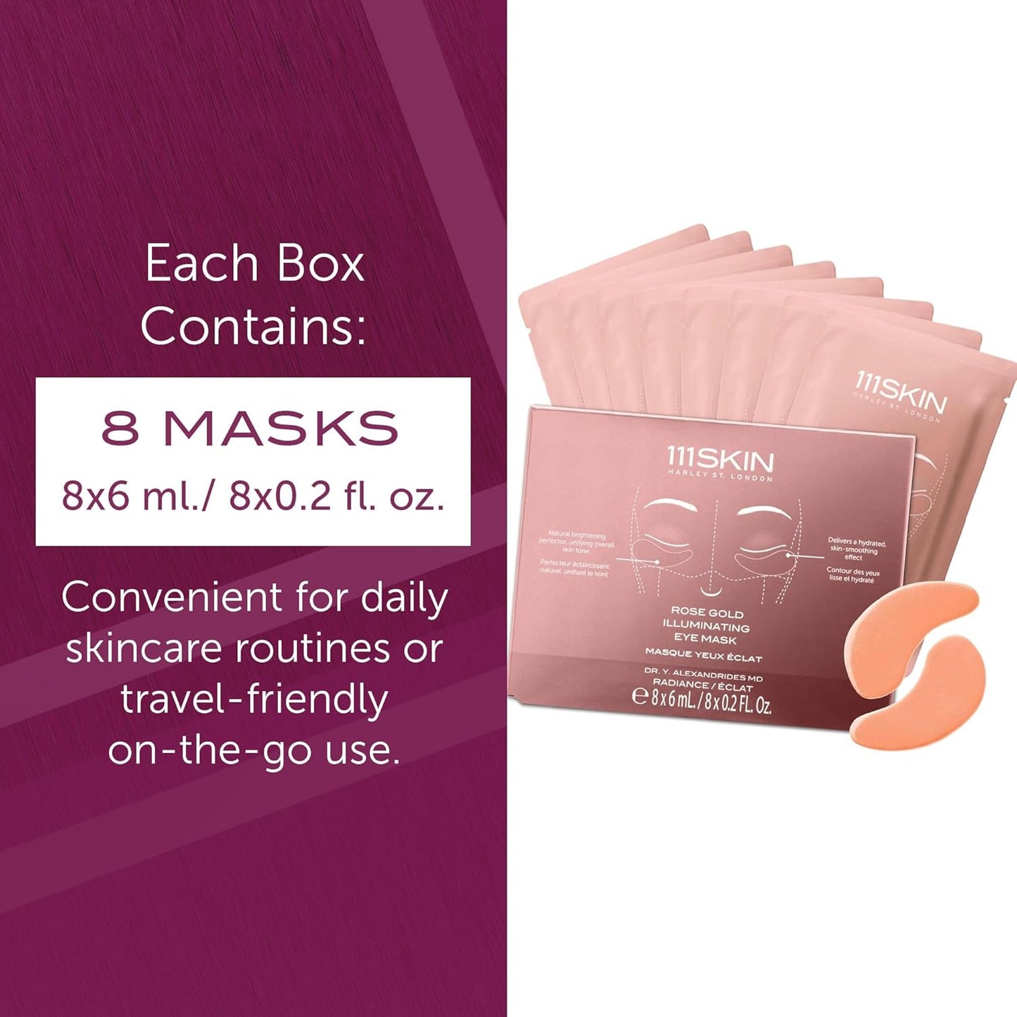 111SKIN Rose Gold Illuminating Eye Mask, Brightening & Hydrating Under Eye Patches for Dull, Dry Skin with Rose Extract, Colloidal Gold & Vitamin C, Improves the Appearance of Dark Circles, 8 Pairs