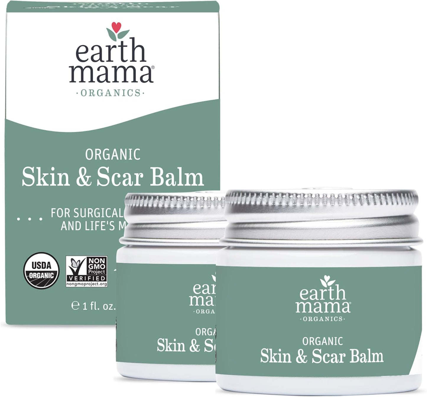 Earth Mama Organic Skin & Scar Balm |C-Section Recovery Skin Care, Pregnancy Stretch Mark Scar Cream with Organic Jojoba Oil, Tamanu Oil & Gotu Kola (2-Pack)