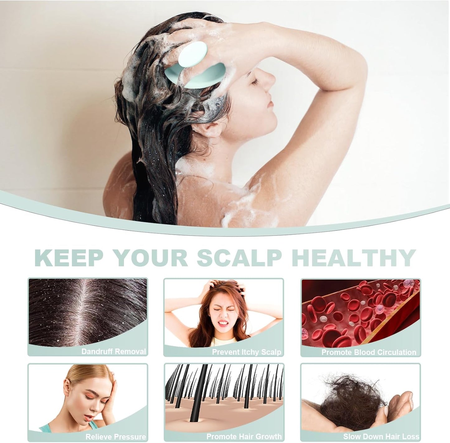 Silicone Scalp Massager, Scalp Scrubber for Hair Growth with Soft Bristles, Scalp Exfoliator Brush Dandruff Removal Shampoo Brush for Wet Dry Scalp Care (Mint Green)