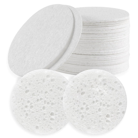 50-Count Facial Sponges Compressed Natural Cellulose Sponge Round Shape Face Sponge for Face Cleansing Exfoliating and Makeup Removal, White