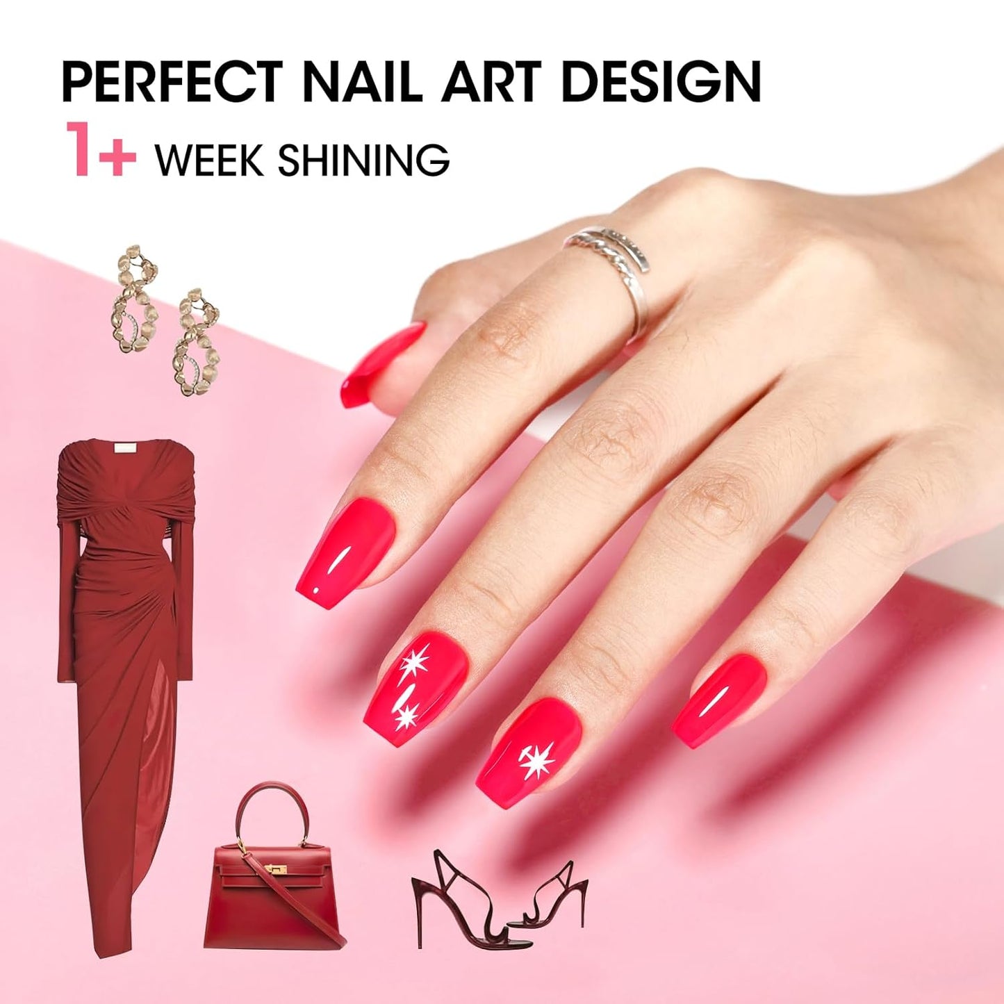 GELLEN Red Pink Nail Polish, Quick Air Dry Natural Traditional Regular Nail Polish Bright Red Hot Pink Set for Acrylic Natural Nails Home Salon, Non Gel, No UV, Chip Resistant, Hema Free, Non-toxic