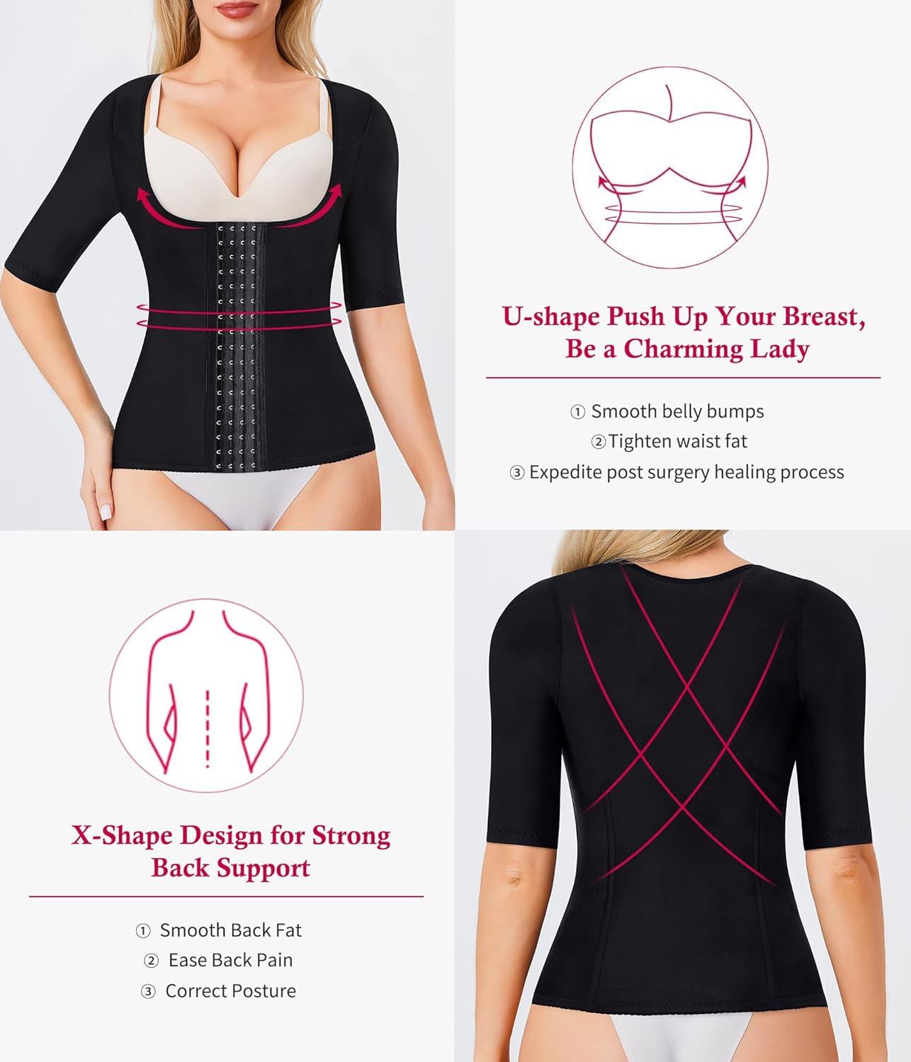 Gotoly Women Waist Trainer Corset Tummy Control Shapewear Upper Arm Shaper Post Surgical Slimmer Compression Tops