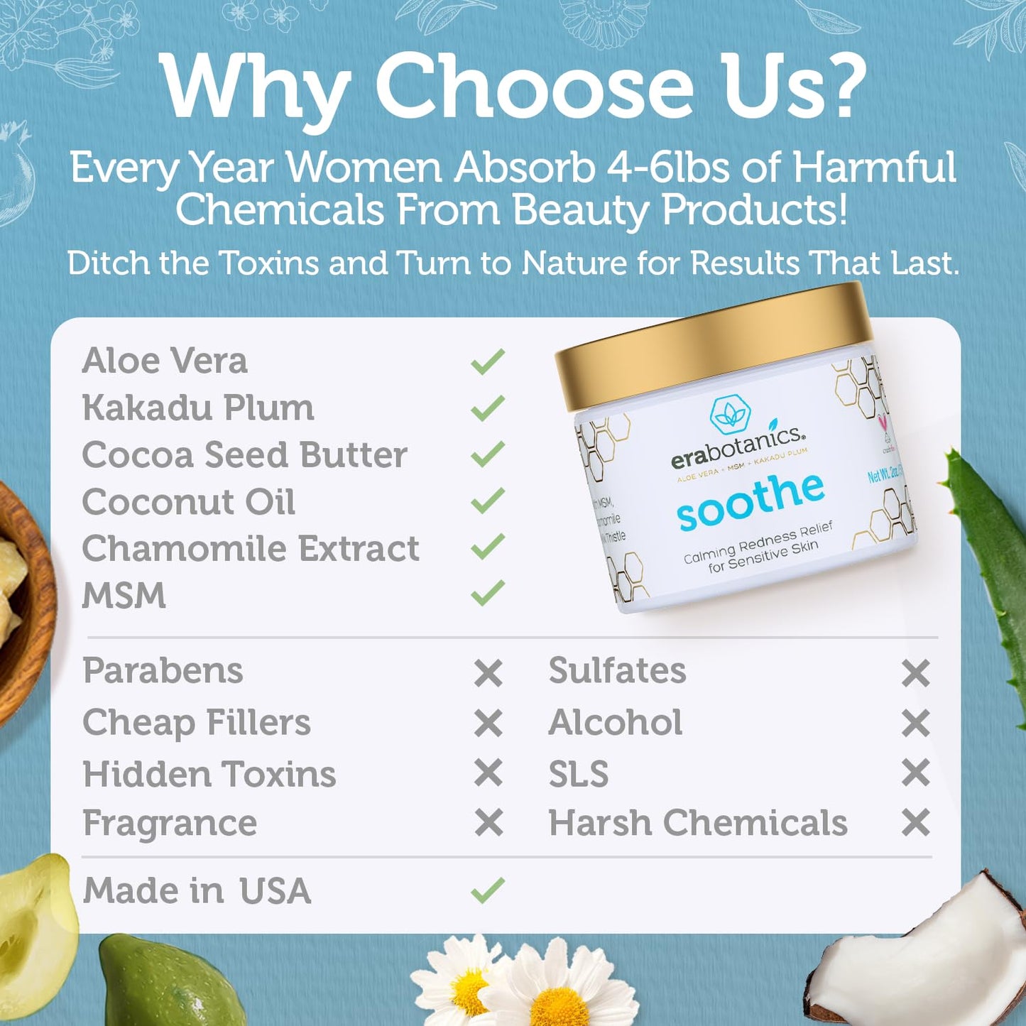 Era Organics Cream Redness Relief Moisturizer- Soothing Redness Relief for Face with Manuka Honey, MSM, Chamomile - Calming Moisturizer Made in USA