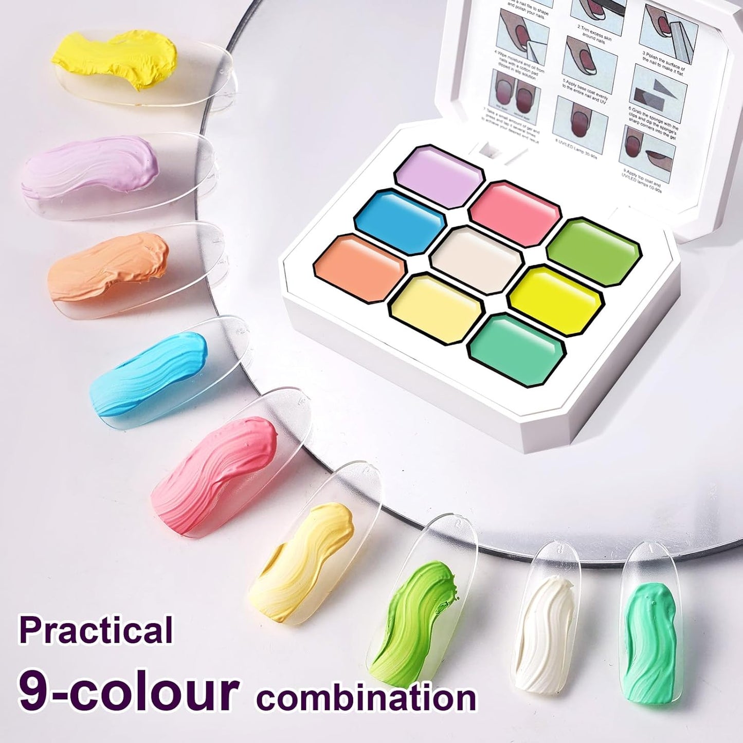 Gradient Painting Gel, 9 Colors Ombre Gel Nail Polish for 3D Nail Sculpting Gel Painting Effect Pigment Pat Nails Aura Nails, French Manicure Long Lasting Home Salon Nail Art Easter Egg
