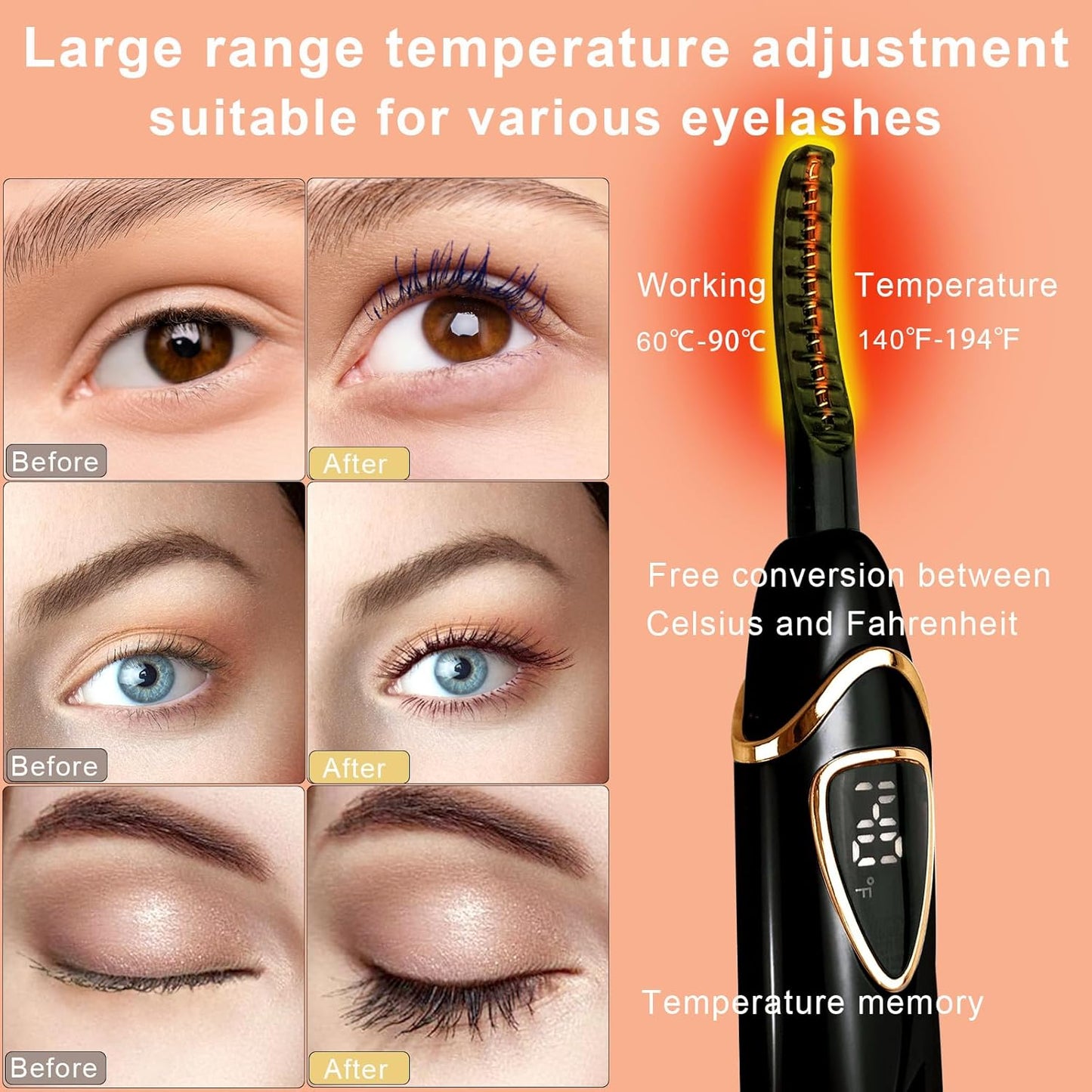 S600 Heated Eyelash Curler - Lash Curler Heated with Accurate Temperature Control, Intelligent Auto Power Off for Natural Makeup & Long-Lasting Curls | Heated Lash Curler (Black+Gold)