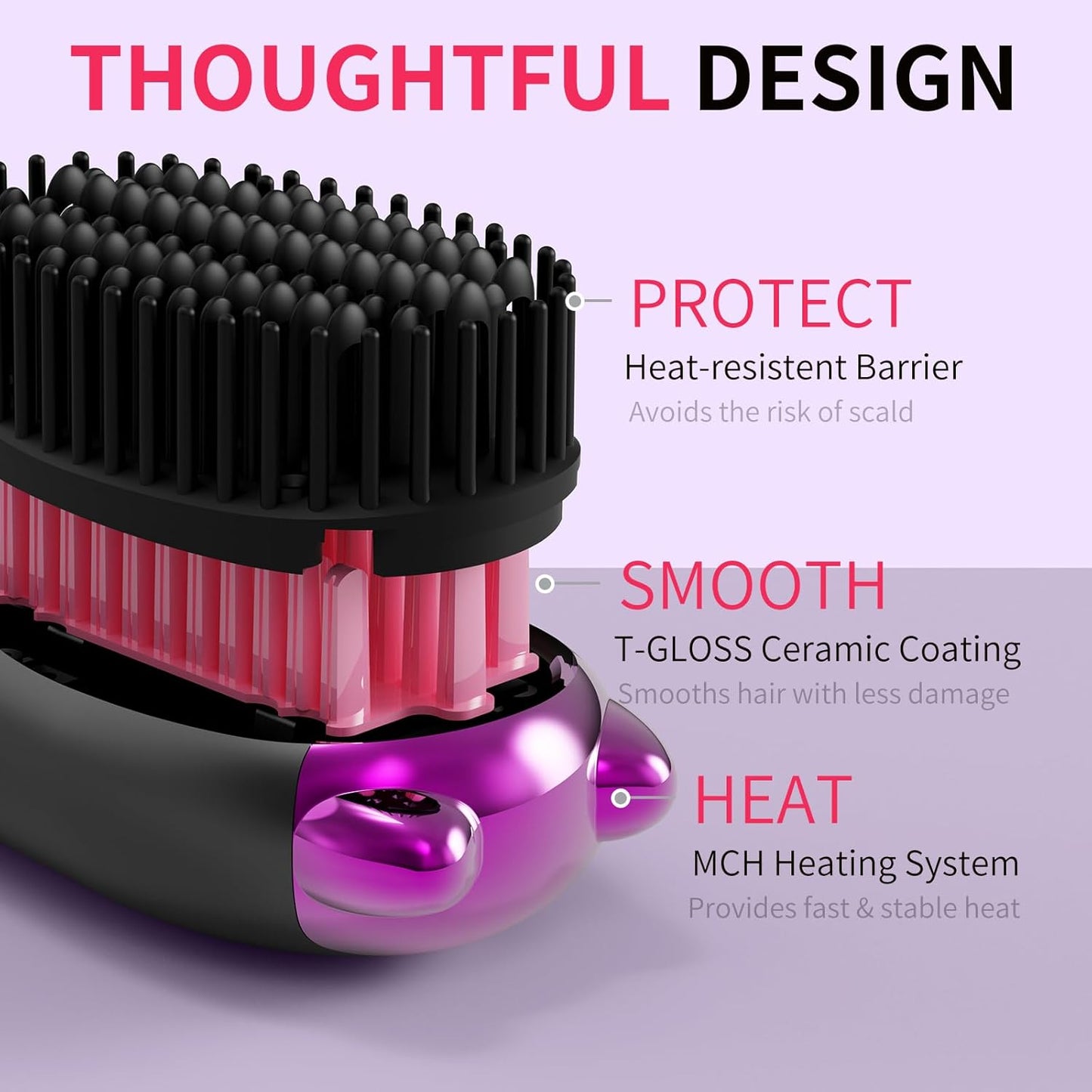 Cordless Hair Straightener,Portable Hair Straightening Brush for Travel, Mini Hot Straightening Comb for Women,Anti-Scald, LED Display & Fast Heating,6000mAh