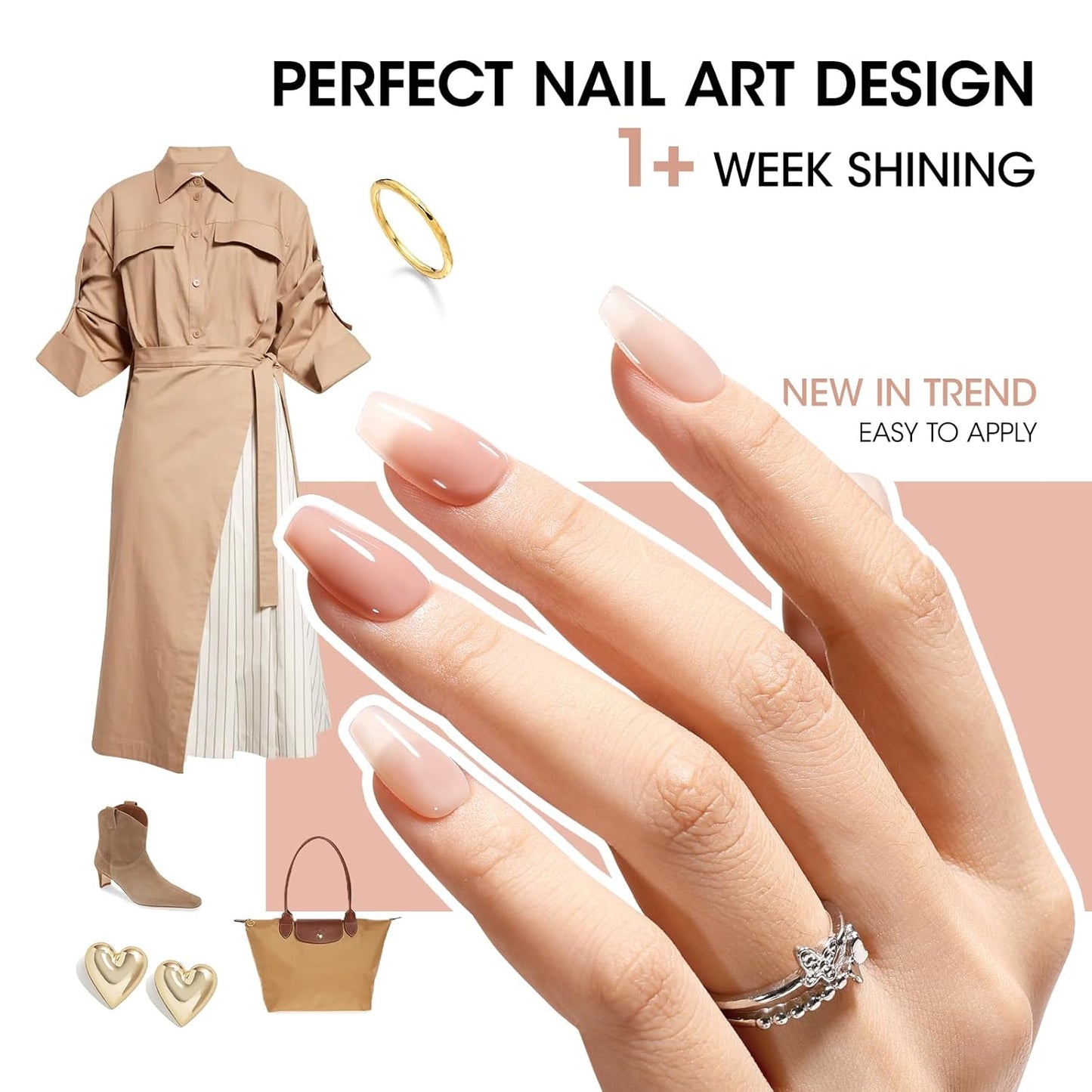 GELLEN Sheer Nude Jelly Nail Polish Not UV Gel, Neutual Regular Nail Polish, Translucent Nude Pink Milky White 6 Colors Set for Acrylic Natural Nails Home Salon, Quick Air Dry, Hema Free, Non-toxic