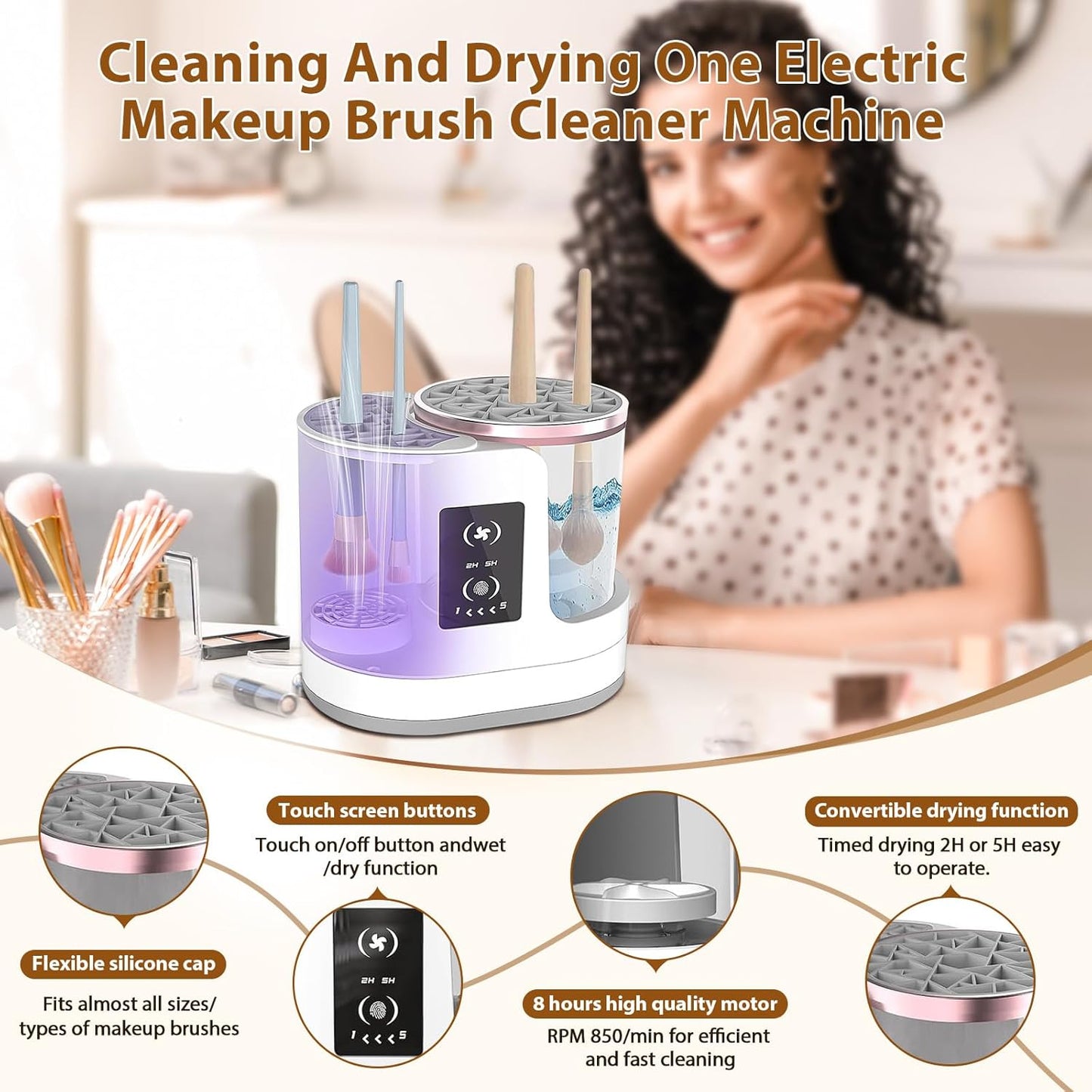 Electric Makeup Brush Cleaner Machine With Makeup Brush Dryer, Automatic USB Cosmetic Brushes Cleaner Tool, Multi-Functional Cosmetic Brush Cleaner for Makeup Brush Sponges Beauty Cosmetic Set