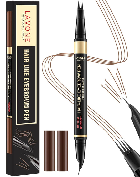LAVONE Eyebrow Pen, 2-in-1 Eyebrow Pencils for Women with 4 Tip Microblading Eyebrow Pencil and Curved Precise Brow Pencil, Waterproof Eyebrow Pencil Create Full, Natural Hair-Like Brows, Soft Brown