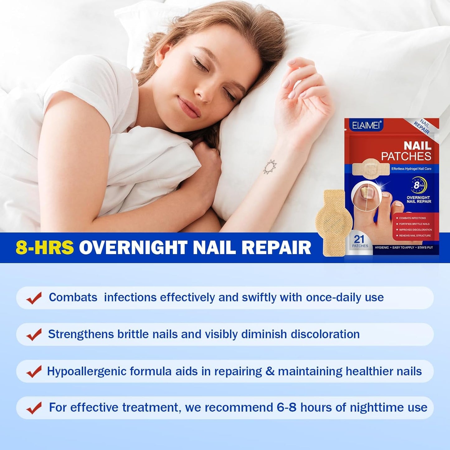 21 PCS Nail Patches ，Toenail Treatment Patch Extra Strength 8-Hour ，Nail Repair Patches,Nail Repair for Restores Damaged Nails and Appearance of Discolored，Overnight Renewal for Men and Women（2pack）