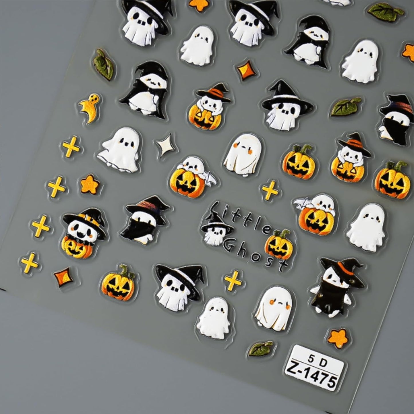 Embossed 5D Halloween Nail Stickers - Cute Ghost & Pumpkin Designs, Self-Adhesive Halloween Nail Decals for Women & Girls 2 Sheets