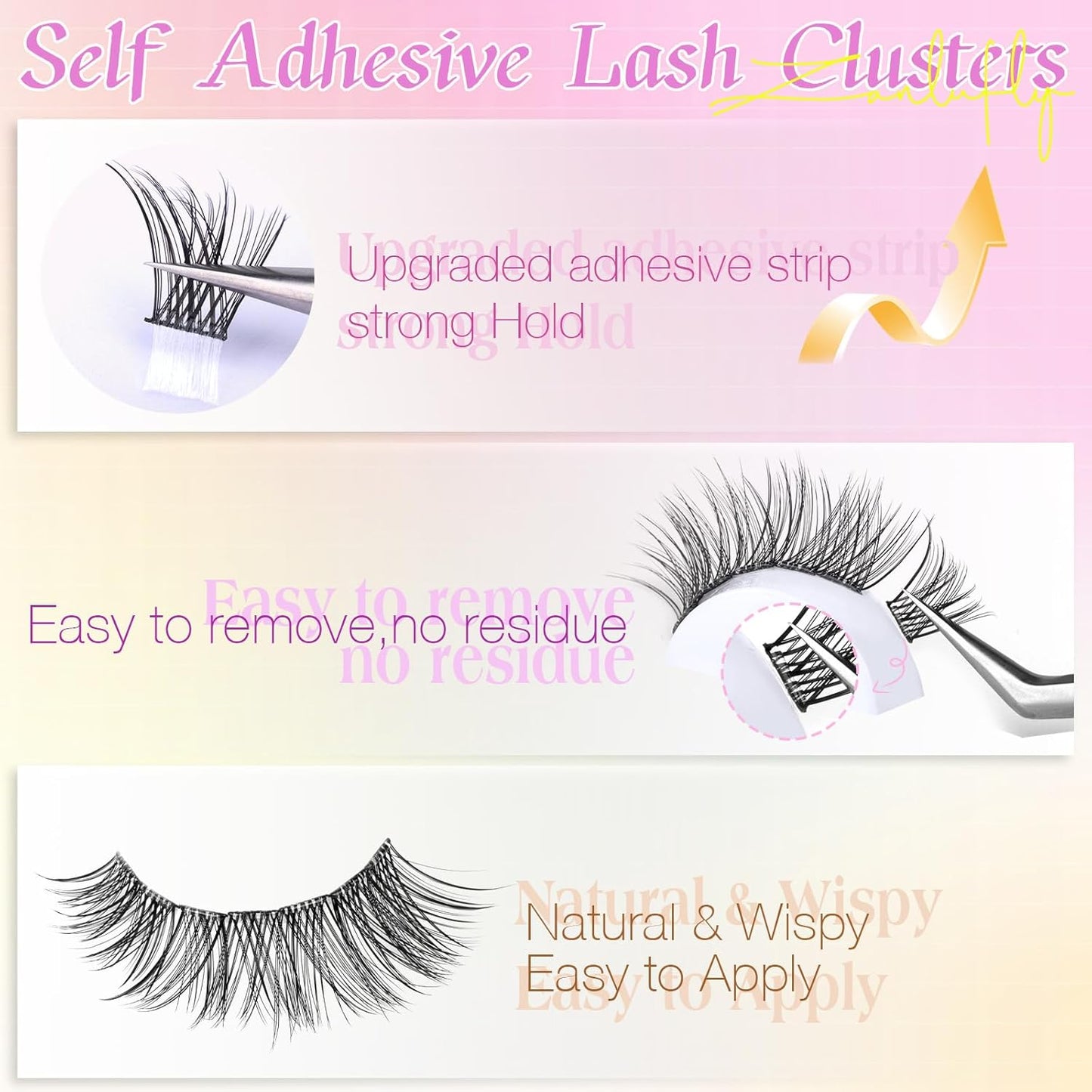 Self Adhesive Eyelashes Natural Self Adhesive Lash Clusters Pre-glued Eyelashes Clusters C-Curly No Glue Lashes Wispy Cluster Lashes 10-16MM DIY Individual Lashes by zanlufly