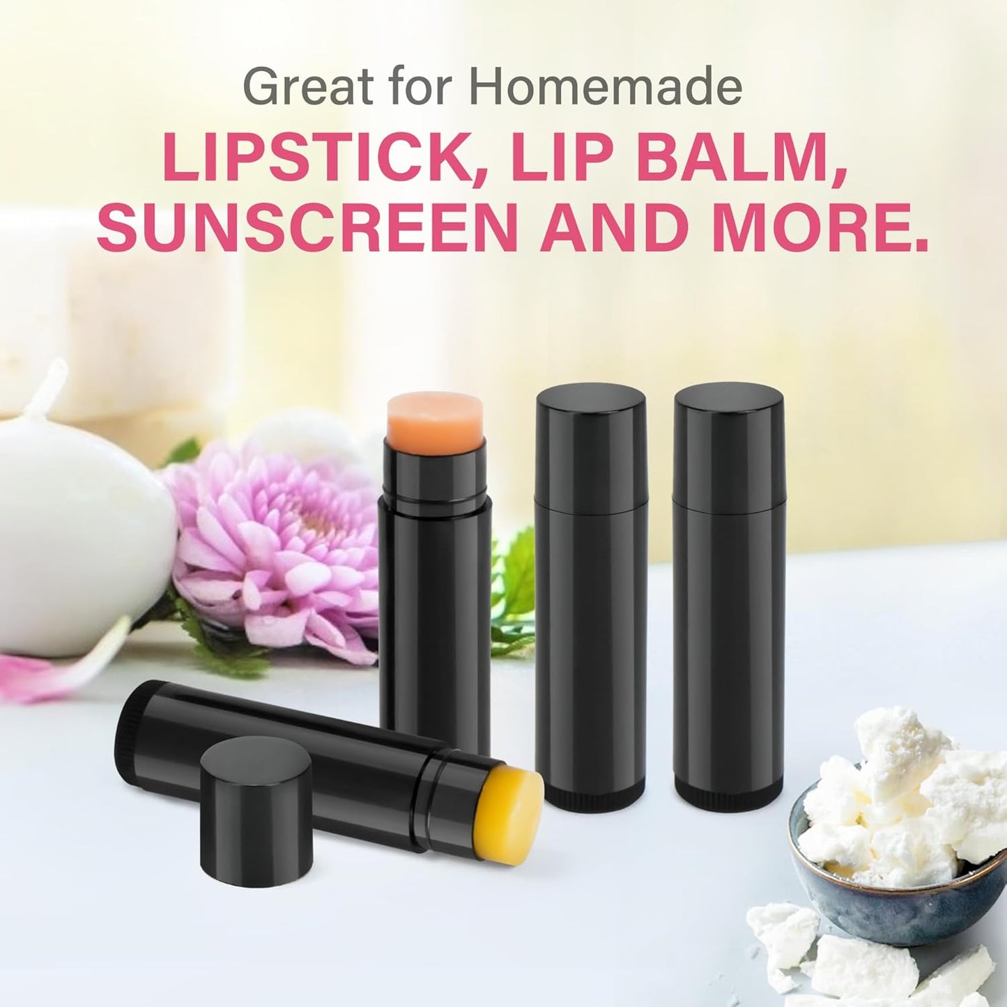 LotFancy Lip Balm Tubes with Filling Tray and Spatula, 50Pcs 4.5ml Black Lip Balm Containers, BPA Free & Leak Free, Handmade Set